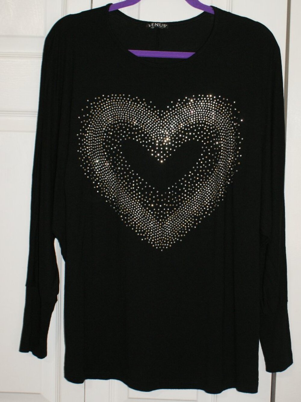Venus Black Rhinestone Lightweight Heart Sweater - XL